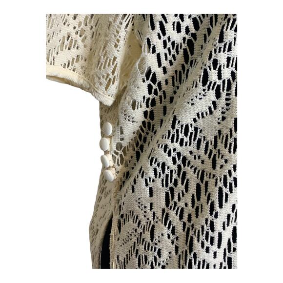 Cream sheer floral short sleeves eyelet blouse size large - Picture 5 of 7